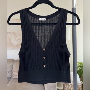 Free People Ribbed Black Sweater Vest Size Small